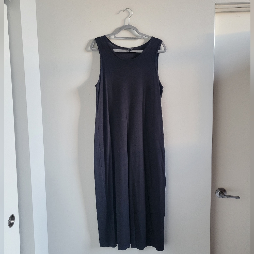 Eileen Fisher Black Sleeveless A-line Midi Dress Womens Medium